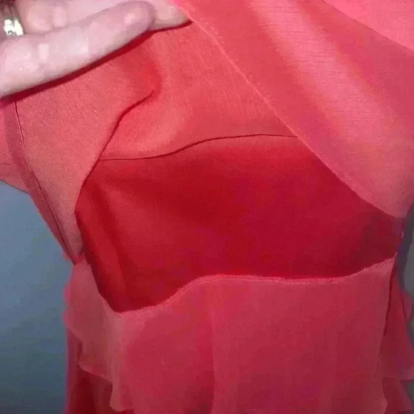 TAHARI Soft Coral Women’s Ruffled Fully Lined Dress (NWT) Size 6 - Picture 6 of 10